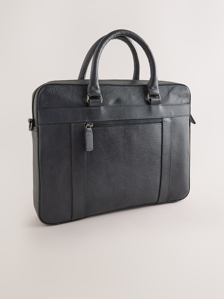 Navy Genuine Leather Briefcase - Image 2 of 5 Navy Genuine Leather Briefcase - Image 2 of 5