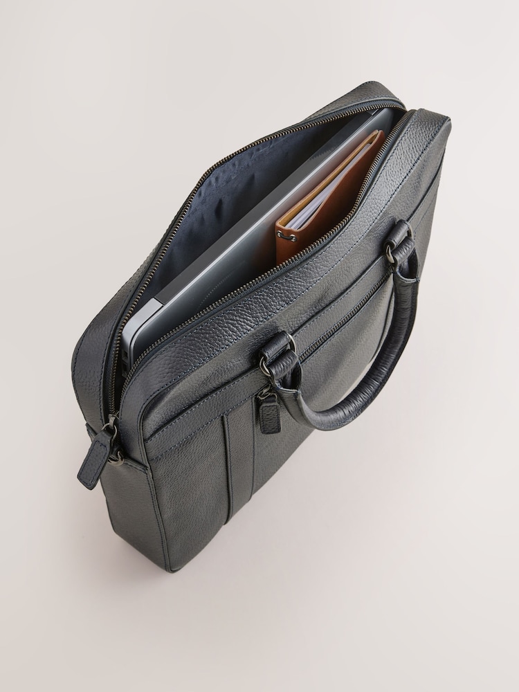 Navy Genuine Leather Briefcase - Image 5 of 5