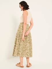 FatFace Betty Khaki Green Linear Floral Midi Skirt - Image 2 of 6