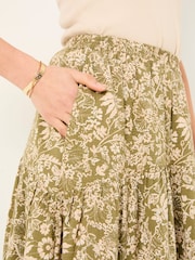 FatFace Betty Khaki Green Linear Floral Midi Skirt - Image 5 of 6