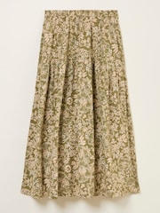 FatFace Betty Khaki Green Linear Floral Midi Skirt - Image 6 of 6