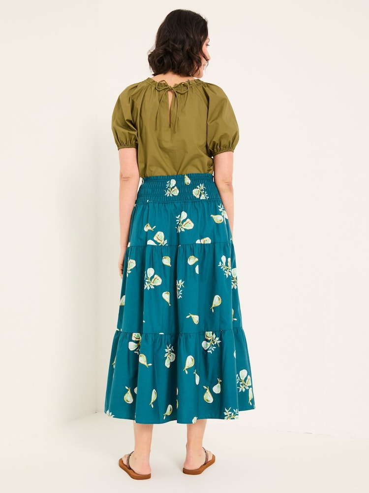 FatFace Ricky Teal Blue Figs Midi Skirt - Image 2 of 6
