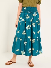 FatFace Ricky Teal Blue Figs Midi Skirt - Image 3 of 6