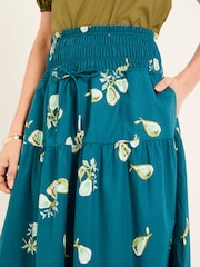 FatFace Ricky Teal Blue Figs Midi Skirt - Image 4 of 6