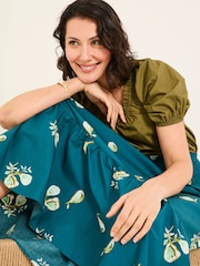 FatFace Ricky Teal Blue Figs Midi Skirt - Image 5 of 6