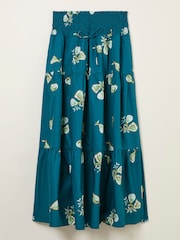 FatFace Ricky Teal Blue Figs Midi Skirt - Image 6 of 6