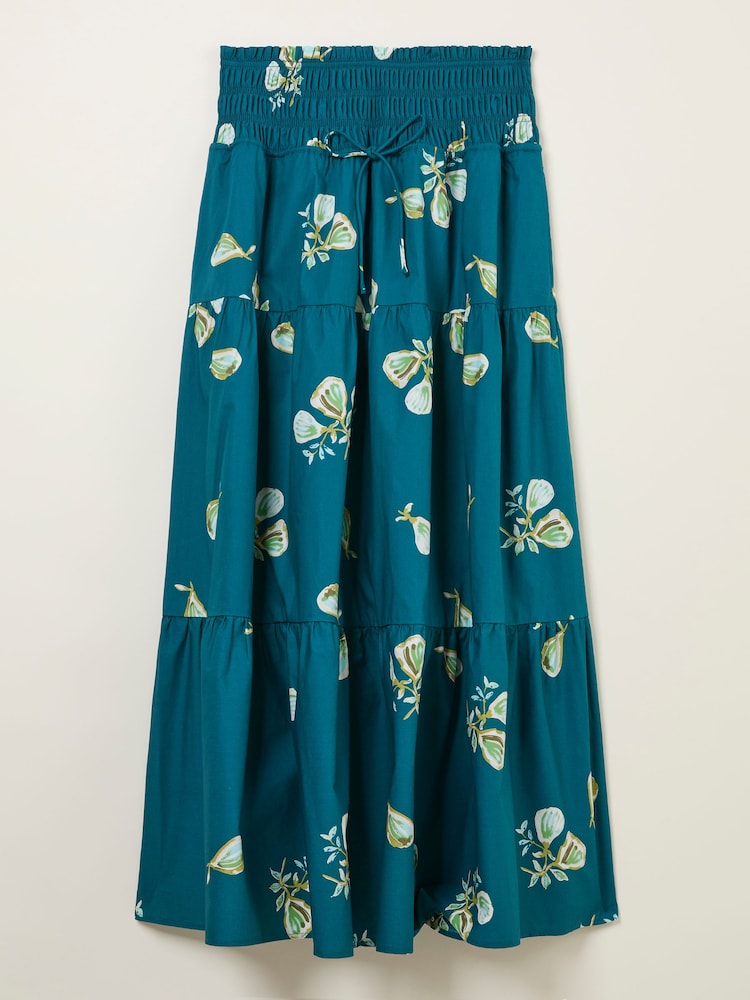 FatFace Ricky Teal Blue Figs Midi Skirt - Image 6 of 6