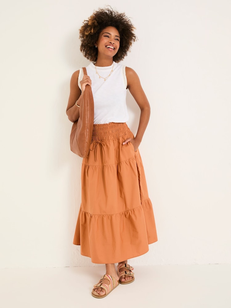 FatFace Ricky Golden Tan Midi Skirt - Image 1 of 5