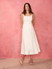 Mint Velvet White Linen Blend Embroidered Midi Dress - Image 1 of 8