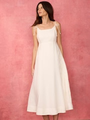 Mint Velvet White Linen Blend Embroidered Midi Dress - Image 4 of 8
