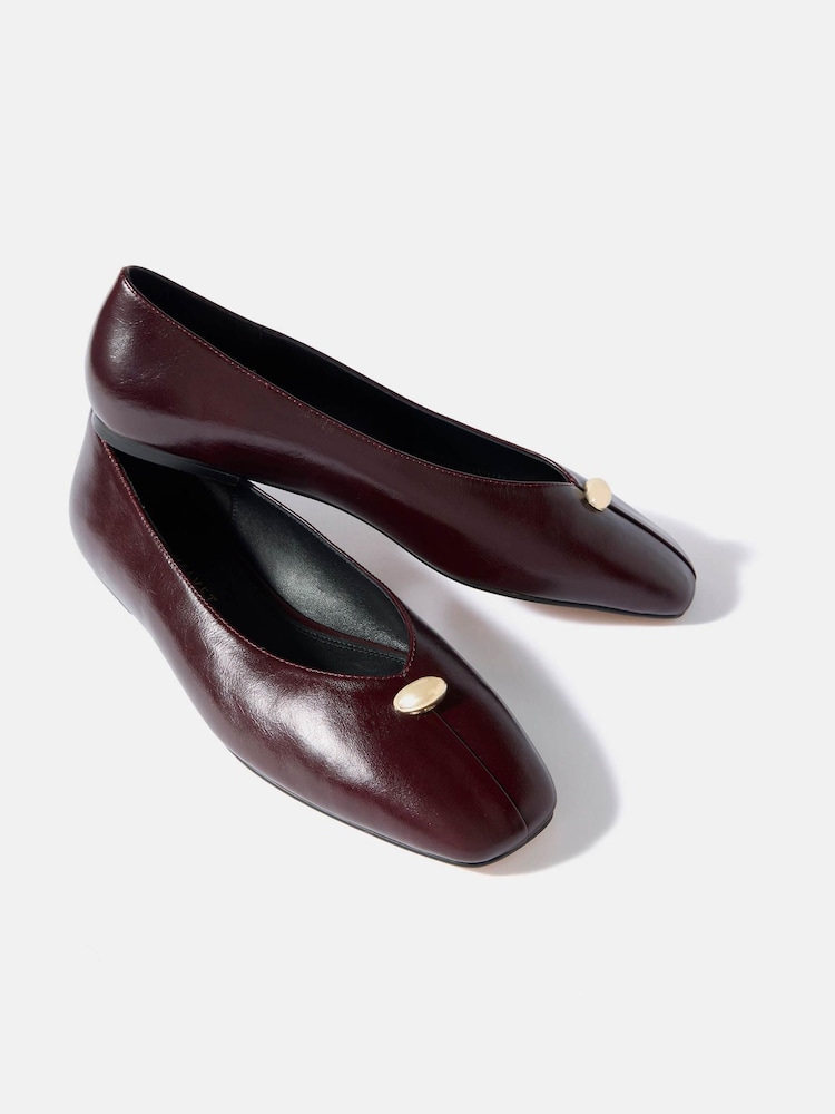 Mint Velvet Burgundy Red Ruby Leather Ballet Flat Pumps - Image 2 of 4 Mint Velvet Burgundy Red Ruby Leather Ballet Flat Pumps - Image 2 of 4
