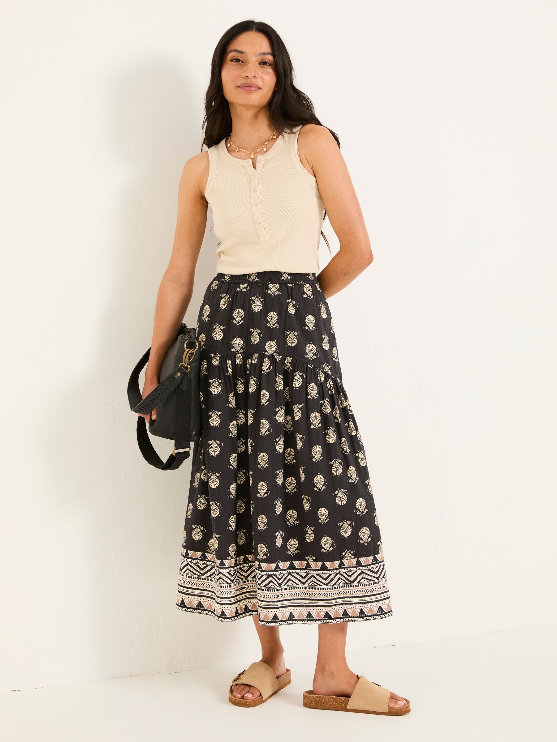Fatface Betty Black Lino Shells Midi Skirt