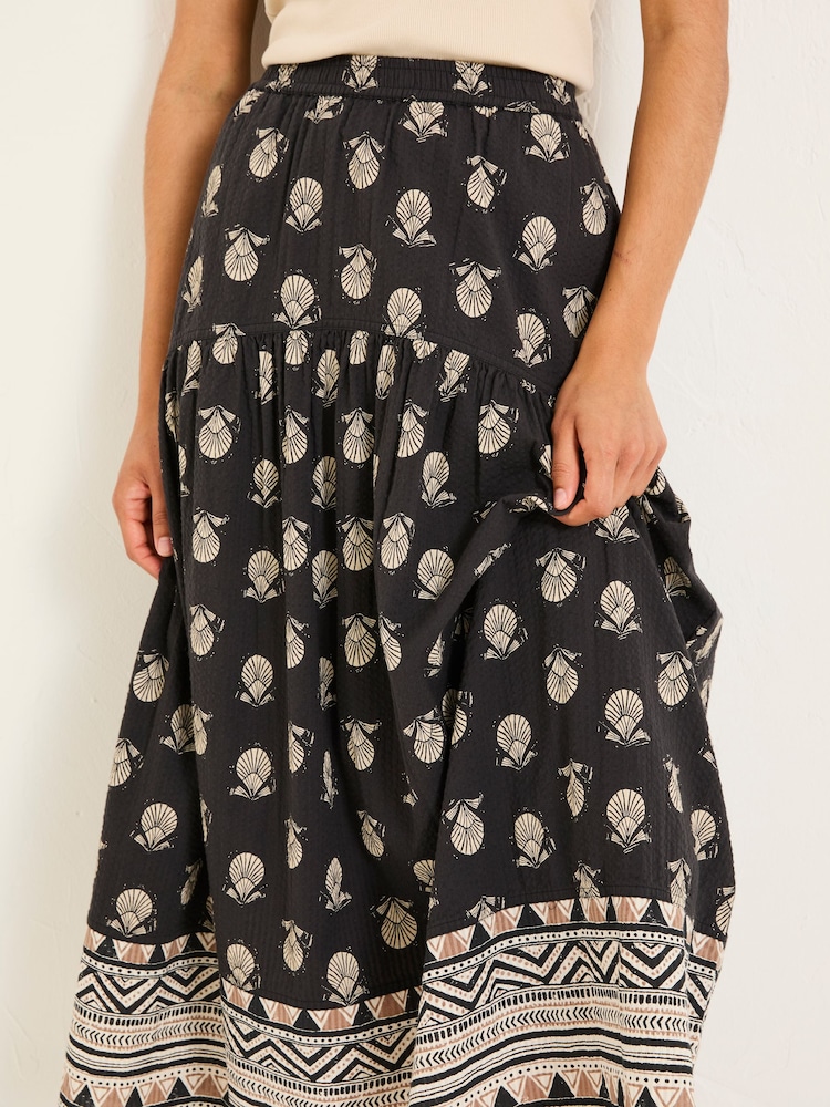 FatFace Betty Black Lino Shells Midi Skirt - Image 5 of 6