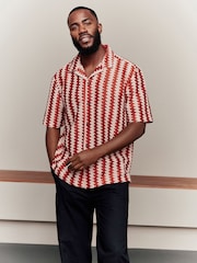 Оранжевый - Stripe Crochet Short Sleeve Shirt - Изображение 1 из 6