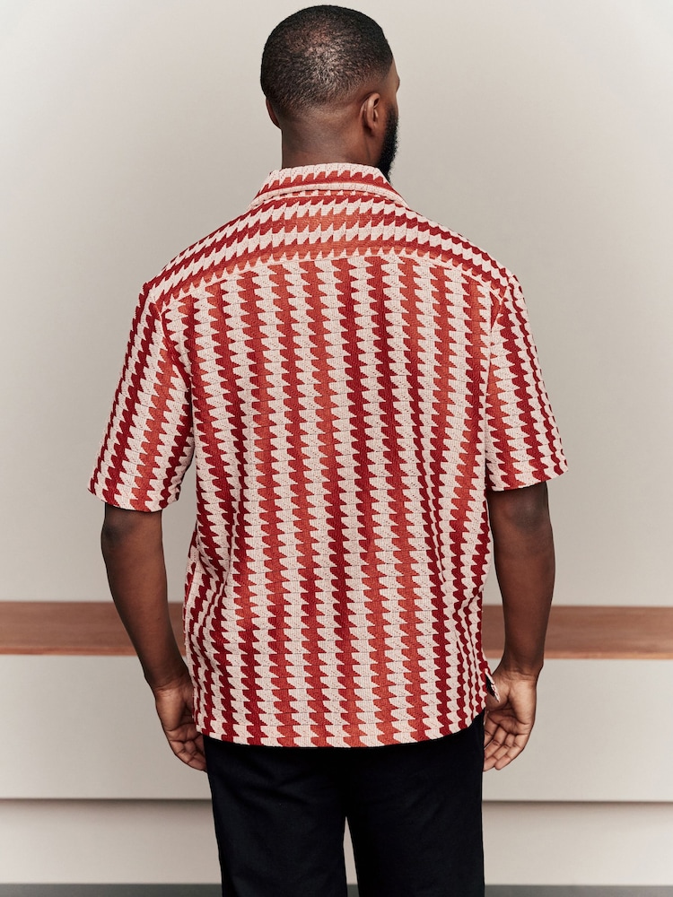 Оранжевый - Stripe Crochet Short Sleeve Shirt - Изображение 2 из 6