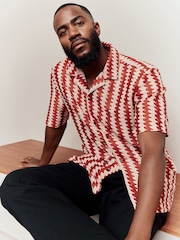 Оранжевый - Stripe Crochet Short Sleeve Shirt - Изображение 3 из 6
