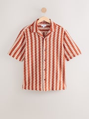 Оранжевый - Stripe Crochet Short Sleeve Shirt - Изображение 4 из 6