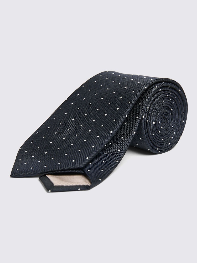 MOSS Navy Blue Silk & Wool Pindot Tie - Image 1 of 2