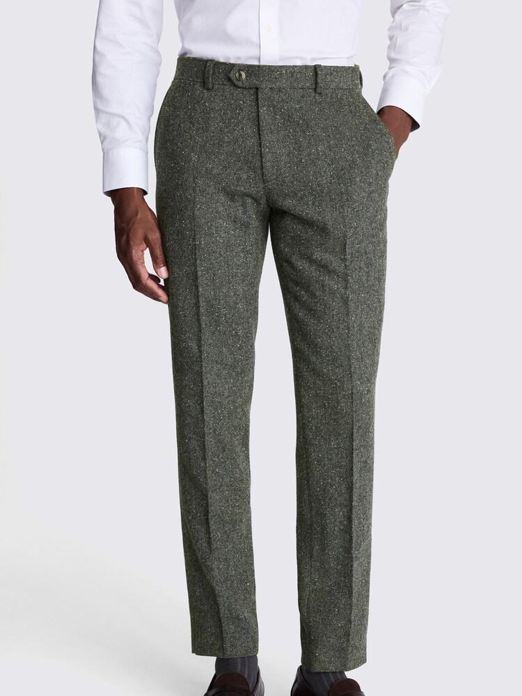 MOSS Khaki Green Slim Fit Tweed Trousers - Image 1 of 3