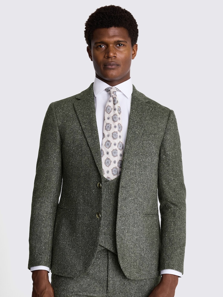 MOSS Khaki Green Slim Fit Tweed Jacket - Image 1 of 6
