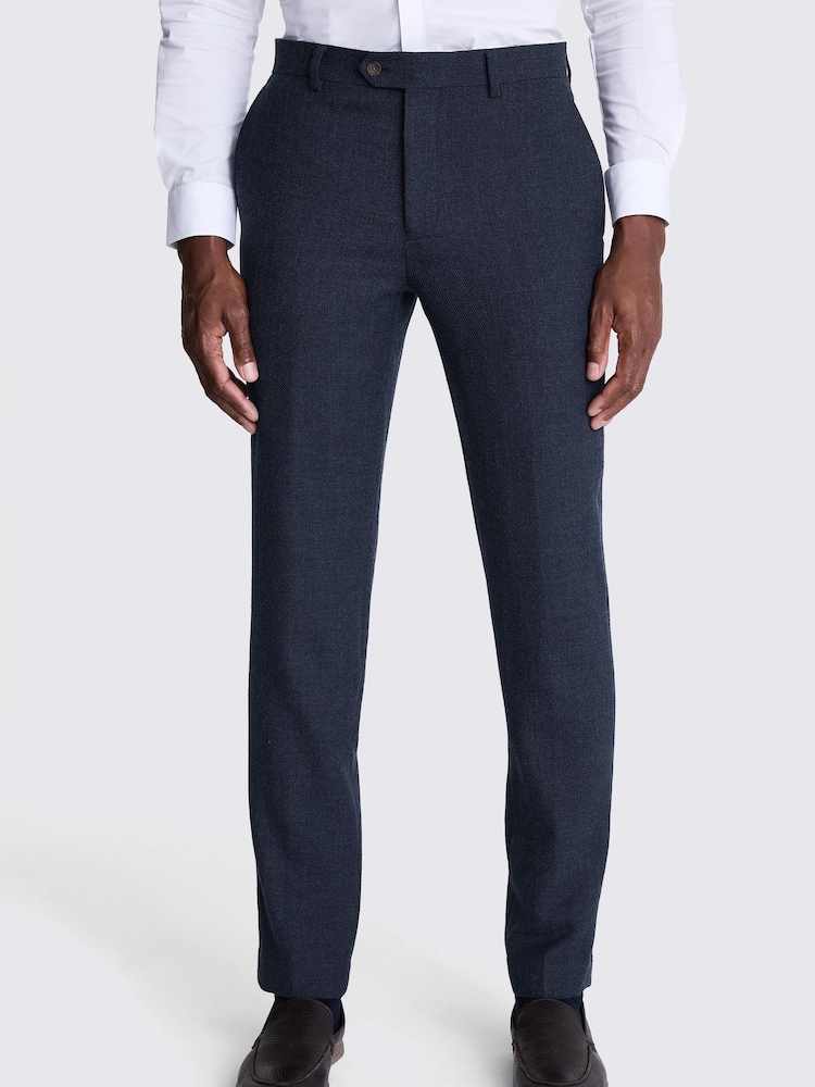 MOSS Blue Tailored Fit Twill Trousers - Image 1 of 3