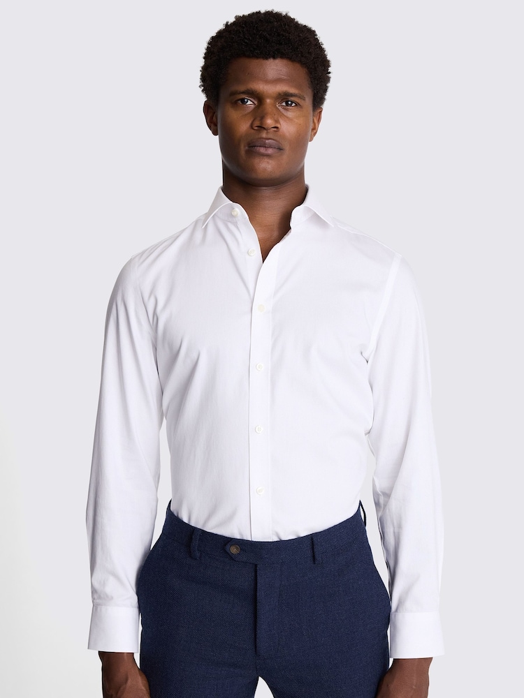 MOSS White Tailored Fit Pinpoint Oxford Contrast 100% Cotton Shirt - Image 1 of 4