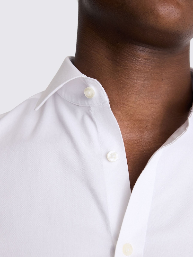 MOSS White Tailored Fit Pinpoint Oxford Contrast 100% Cotton Shirt - Image 2 of 4