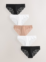 Schwarz/Weiß/Praline, Nude - Nahtlose Slips mit Spitzenrückseite im 5er-Pack - Image 1 of 8