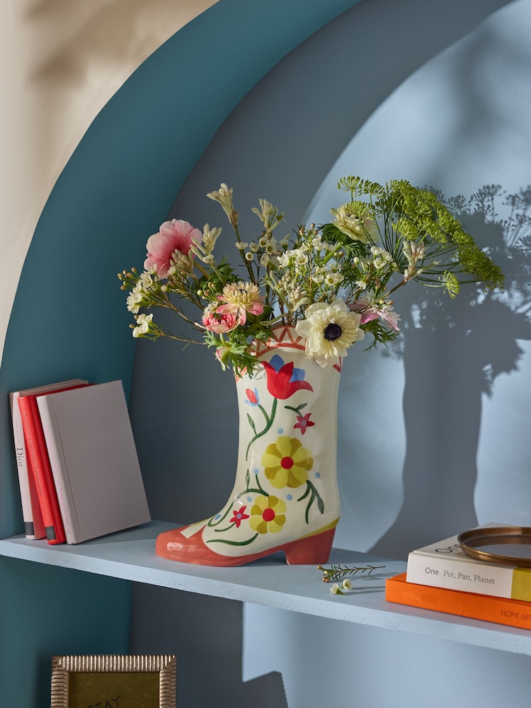 Eleanor Bowmer Cream/Red Cowgirl Boot Vase - Image 1 of 5