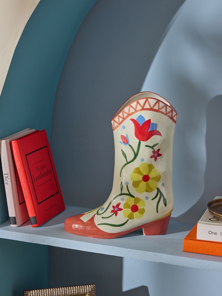 Eleanor Bowmer Cream/Red Cowgirl Boot Vase - Image 2 of 5