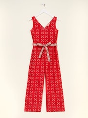 FatFace Aeran Red Jacquard Jumpsuit - Image 9 of 10