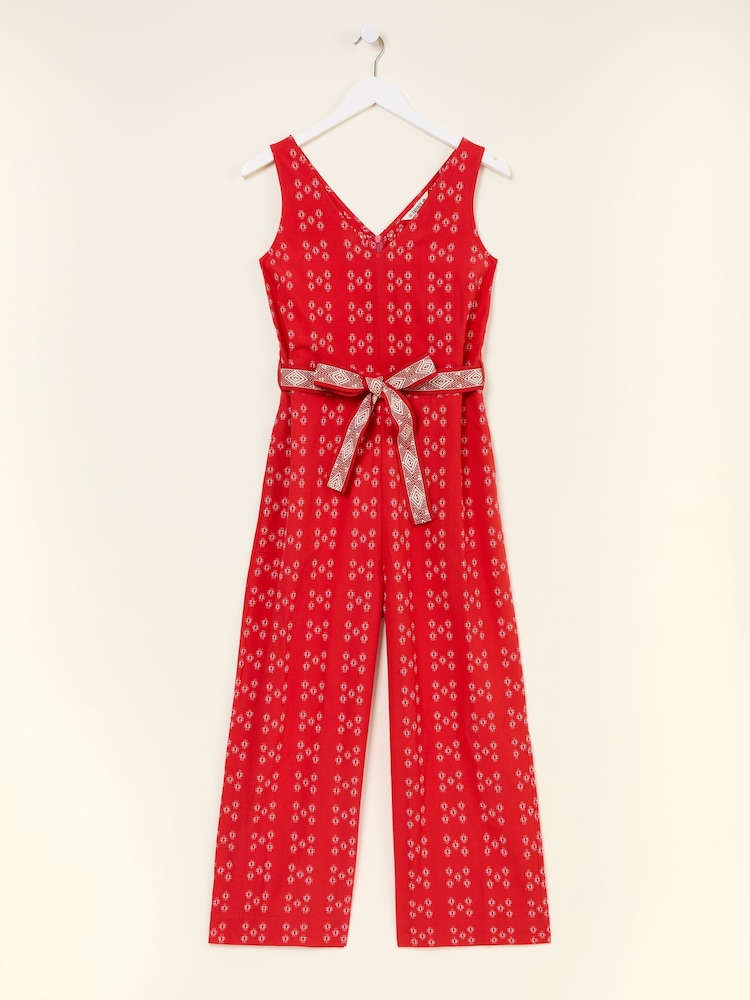 FatFace Aeran Red Jacquard Jumpsuit - Image 9 of 10