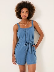 FatFace Annie Blue Denim Stripe Playsuit - Image 1 of 5