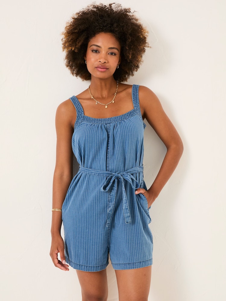 FatFace Annie Blue Denim Stripe Playsuit - Image 1 of 5