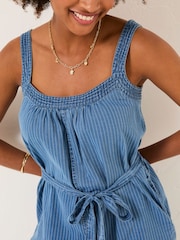 FatFace Annie Blue Denim Stripe Playsuit - Image 4 of 5