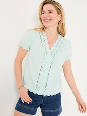 FatFace Aguste Mint Green Broderie Blouse - Image 1 of 11