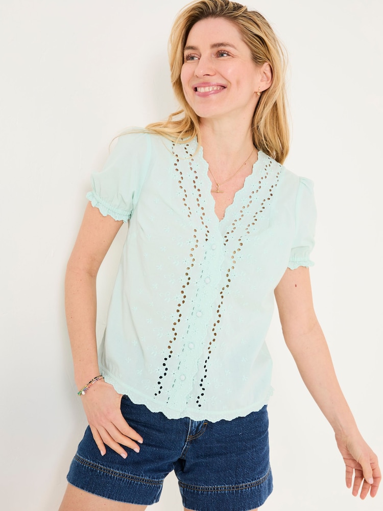 FatFace Aguste Mint Green Broderie Blouse - Image 1 of 11