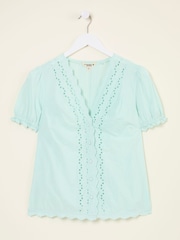 FatFace Aguste Mint Green Broderie Blouse - Image 10 of 11