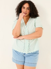 FatFace Aguste Mint Green Broderie Blouse - Image 6 of 11
