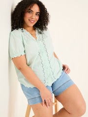 FatFace Aguste Mint Green Broderie Blouse - Image 8 of 11