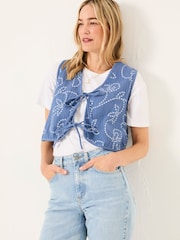 FatFace Beth Indigo Blue Printed Waistcoat - Image 1 of 5