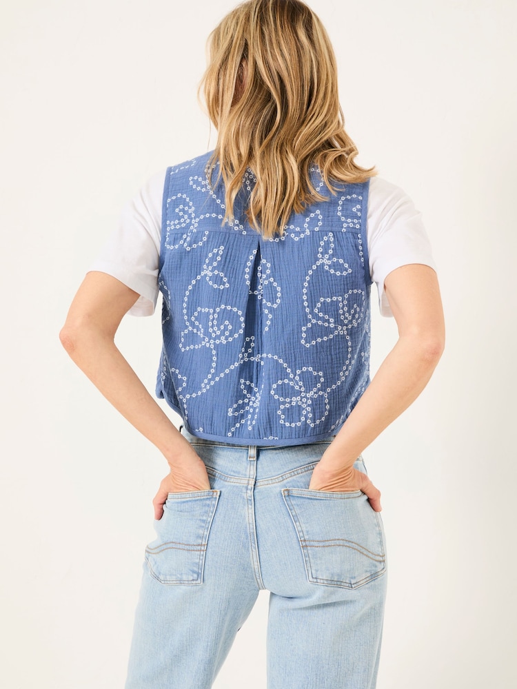 FatFace Beth Indigo Blue Printed Waistcoat - Image 2 of 5