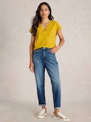 White Stuff Yellow Nelly Notch Neck 100% Organic Cotton T-Shirt - Image 1 of 6