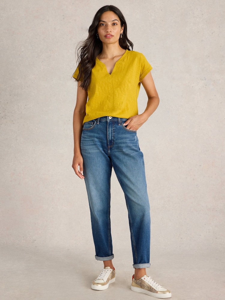 White Stuff Yellow Nelly Notch Neck Cotton T-Shirt - Image 1 of 6 White Stuff Yellow Nelly Notch Neck Cotton T-Shirt - Image 1 of 6