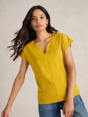 White Stuff Yellow Nelly Notch Neck 100% Organic Cotton T-Shirt - Image 2 of 6