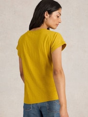 White Stuff Yellow Nelly Notch Neck 100% Organic Cotton T-Shirt - Image 3 of 6