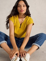 White Stuff Yellow Nelly Notch Neck 100% Organic Cotton T-Shirt - Image 4 of 6
