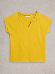 White Stuff Yellow Nelly Notch Neck 100% Organic Cotton T-Shirt - Image 6 of 6