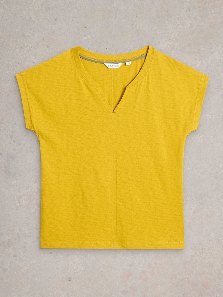 White Stuff Yellow Nelly Notch Neck 100% Organic Cotton T-Shirt - Image 6 of 6