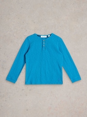 White Stuff Blue 100% Cotton Henley T-Shirt - Image 1 of 3